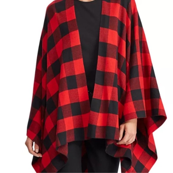 NWOT Lauren Ralph Lauren Buffalo plaid poncho size S/M - Picture 5 of 13